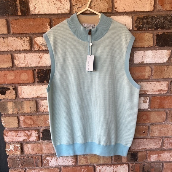 Martin Golf Sweater Vest Italian merinoWool Blue Gray 1/4 zip NWT